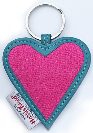 Harris tweed heart keyring